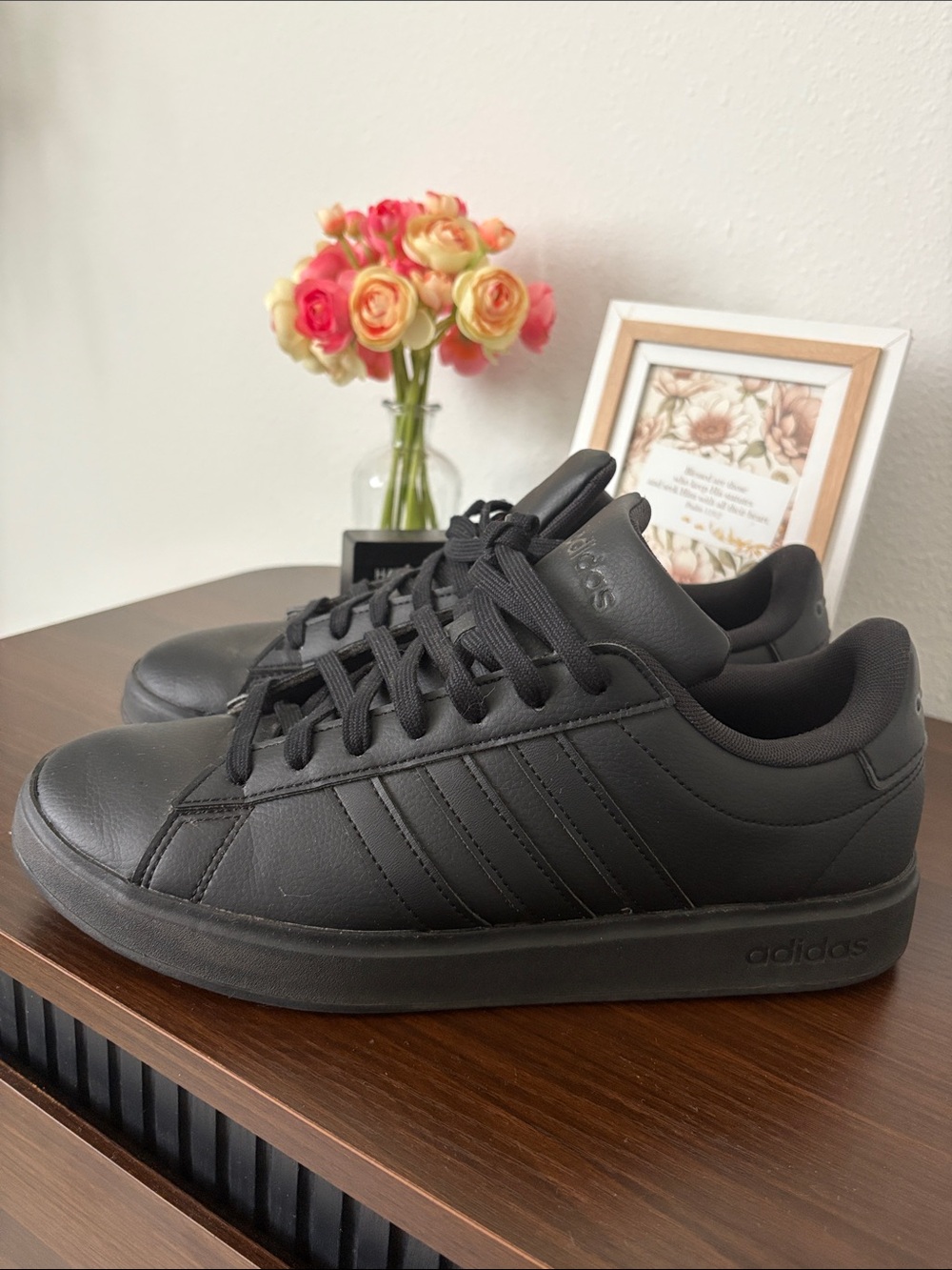 adidas Men's All-Black Leather Low-Top Sneakers